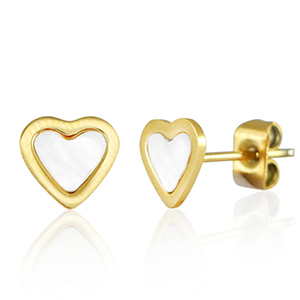 Ohrringe / Ohrstecker aus Stainless Steel - Rostfreiem Stahl Herz Gold-pearl white