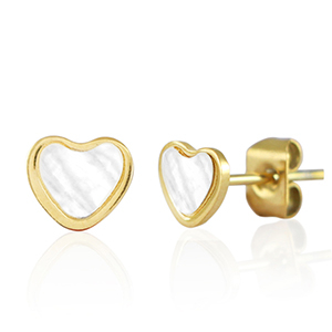 Ohrringe / Ohrstecker aus Stainless Steel - Rostfreiem Stahl Herz Gold-pearl white