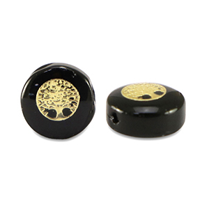 Glasperlen Rondell tree of life Black-gold