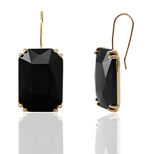 Ohrringe / Ohrstecker aus Kristallglas Rechteck Black-gold