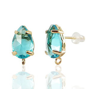 Ohrringe / Ohrstecker aus Kristallglas mit &Ouml;se Tropfen Blue-gold