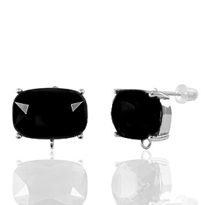 Ohrringe / Ohrstecker aus Kristallglas mit &Ouml;se Rechteck Black-silver