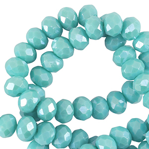 Top Glas Facett Perlen 4x3mm rondellen Light teal blue-pearl shine coating