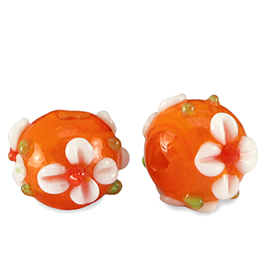 Handbemalt Glasperlen Blume Orange-white