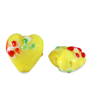 Handbemalt Glasperlen Herz  Blume Yellow-red