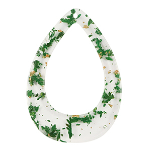 Resin Anh&auml;nger mit getrockneter Blume Tropfen Green-gold
