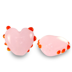 Handbemalt Glasperlen Herz Dots Pink-red
