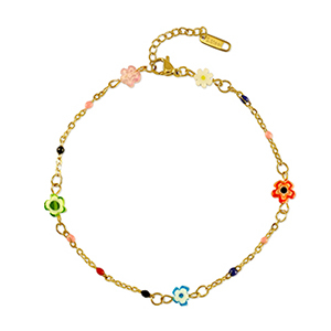 Armb&auml;nder aus Stainless Steel - Rostfreiem Stahl Millefiori Flower Gold-multicolour