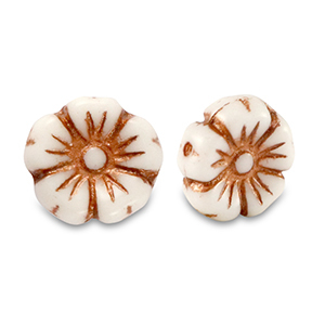 B&ouml;hmische Perlen Blume 9mm Copper brown metallic-white