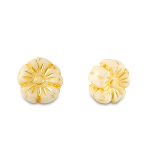B&ouml;hmische Perlen Blume 7mm Lemon yellow-white