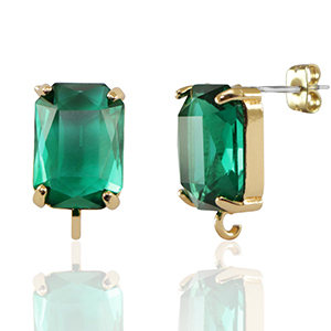 Ohrringe / Ohrstecker aus Kristallglas mit &Ouml;se Rechteck Green-gold
