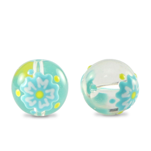 Handbemalt Glasperlen Blume Transparent-blue yellow