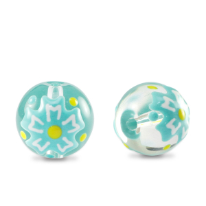 Handbemalt Glasperlen Blume Transparent-blue yellow