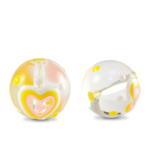 Handbemalt Glasperlen Herz Transparent-yellow white