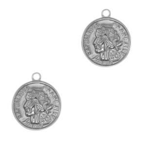 Stainless Steel - Rostfrei Stahl Anh&auml;nger M&uuml;nze Antik silber