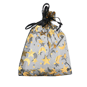 Schmuckbeutel Organza 9x12cm Mond und Stern Black-gold