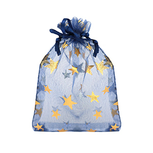 Schmuckbeutel Organza 9x12cm Stern Navy blue-gold