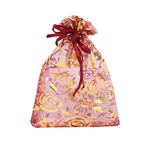 Schmuckbeutel Organza 9x12cm Rose Cherry pink-gold