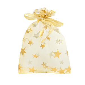 Schmuckbeutel Organza 9x12cm Stern Golden yellow-gold