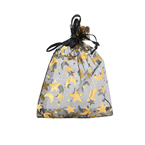 Schmuckbeutel Organza 7x9cm Mond und Stern Black-gold