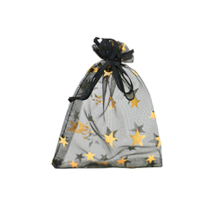 Schmuckbeutel Organza 7x9cm Stern Black-gold