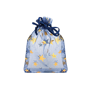 Schmuckbeutel Organza 7x9cm Stern Navy blue-gold