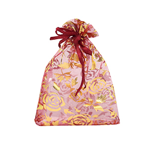 Schmuckbeutel Organza 7x9cm Rose Cherry pink-gold