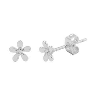 Brass TQ Metall Ohrringe / Ohrstecker Zirkonia Blume Silver