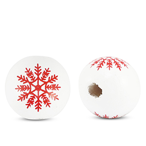 Holzperlen rund 16mm Schneeflocke White-red