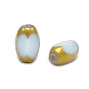 Glasperlen oval Facett Cream grey-gold