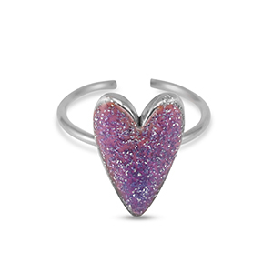 Ringe aus Stainless Steel - Rostfreiem Stahl Enamel Herz Glitter Purple-silver