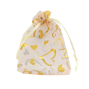 Schmuckbeutel Organza 9x12cm Herz Peach-gold