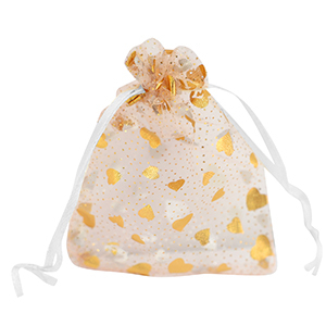 Schmuckbeutel Organza 9x12cm Herz White-gold