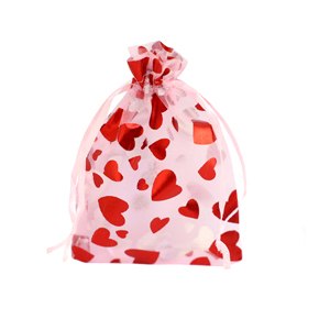 Schmuckbeutel Organza 7x9cm Herz Light pink-red
