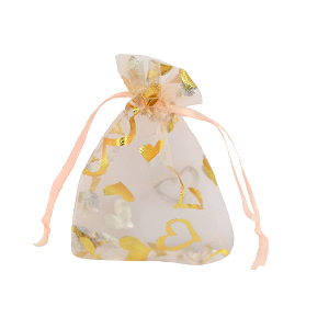 Schmuckbeutel Organza 7x9cm Herz Peach-gold