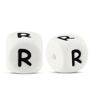 Buchstabenperlen aus Silikon R White-black