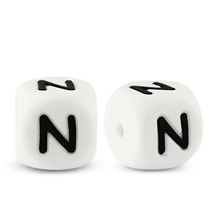 Buchstabenperlen aus Silikon N White-black