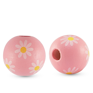 Holzperlen rund 16mm Blume Light pink