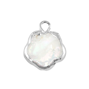 S&uuml;sswasserperlen Anh&auml;nger Blume Silver-Natural white