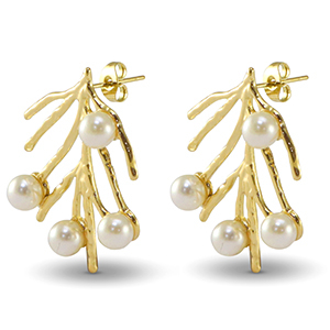Ohrringe / Ohrstecker aus Stainless Steel - Rostfreiem Stahl Seetang Imitationsperlen Gold