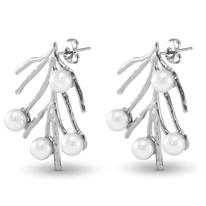 Ohrringe / Ohrstecker aus Stainless Steel - Rostfreiem Stahl Seetang Imitationsperlen Silver