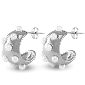 Ohrringe / Ohrstecker aus Stainless Steel - Rostfreiem Stahl Imitationsperlen Silver