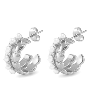 Ohrringe / Ohrstecker aus Stainless Steel - Rostfreiem Stahl Herz Imitationsperlen Silver