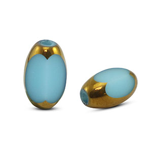 Glasperlen oval Facett Royal blue-gold