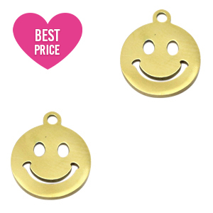 Stainless Steel - Rostfrei Stahl Anh&auml;nger Smiley Gold