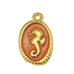 Metall Anh&auml;nger DQ Seepferdchen Transparant Orange-Gold (Nickelfrei)
