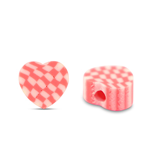 Polymer Perlen Herz Pink-White
