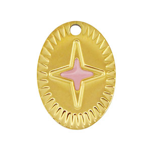 Stainless Steel - Rostfrei Stahl Anh&auml;nger Oval Stern Gold-pink