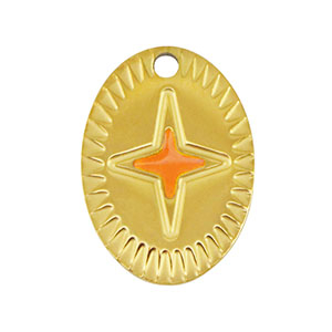 Stainless Steel - Rostfrei Stahl Anh&auml;nger Oval Stern Gold-orange