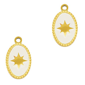 Stainless Steel - Rostfrei Stahl Anh&auml;nger Oval Sonne Gold-white